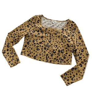 BP Women's Y2K Leopard Print Cropped Rib Cardigan & Camisole Size Large